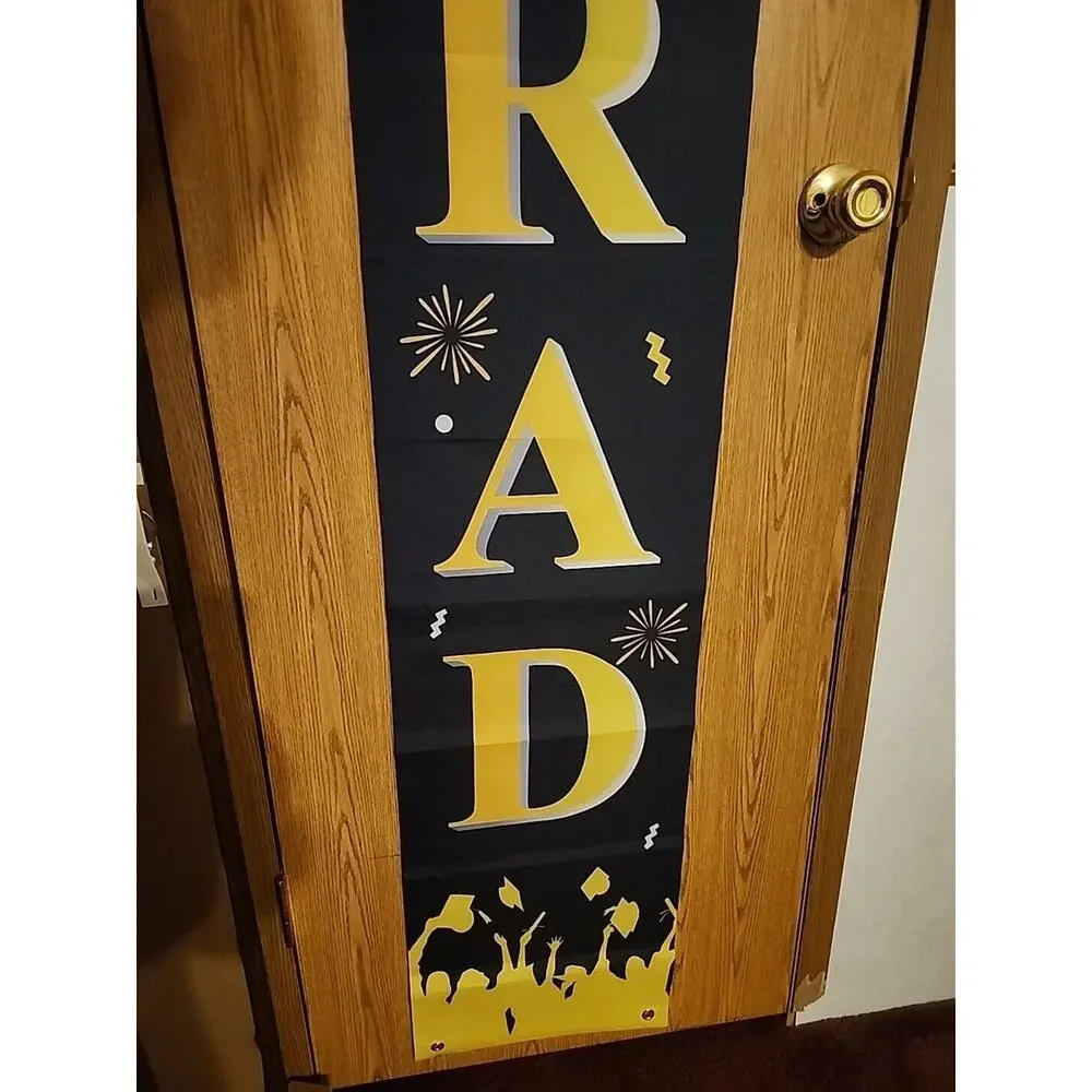 Congratulations Graduation Scroll Pennant Black Yellow Hanging Banner 70